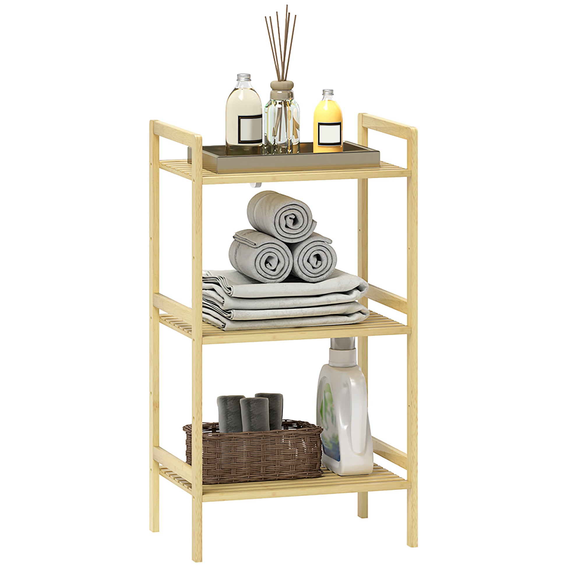 Photo of HOMCOM Three-Tier Bamboo Adjustable Shelf Storage Unit in Unit colour on a white background