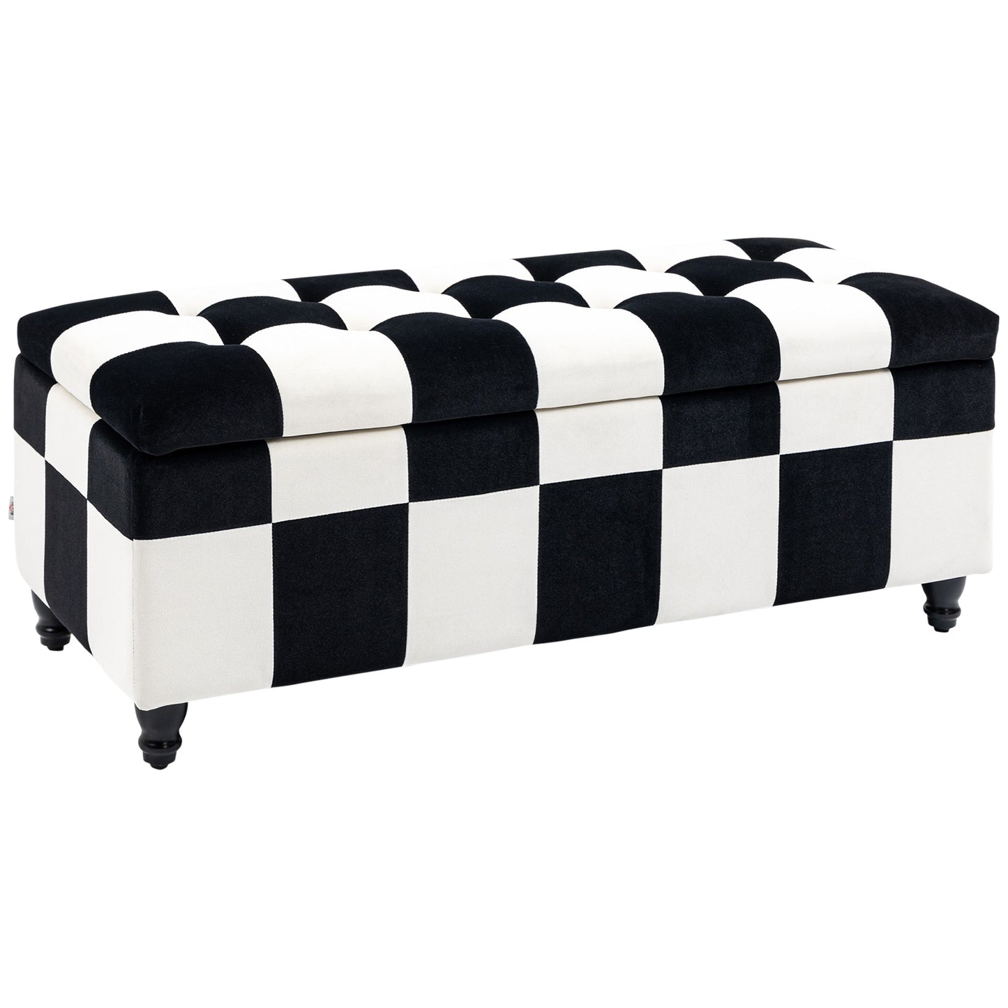 Photo of HOMCOM Storage Ottoman, Storage Bench with Wood Legs, Footstool, Footrest with Velvet Surface for Bedroom, Hallway, Living Room, 114 x 47 x 47 cm, White and Black in Black colour on a white background