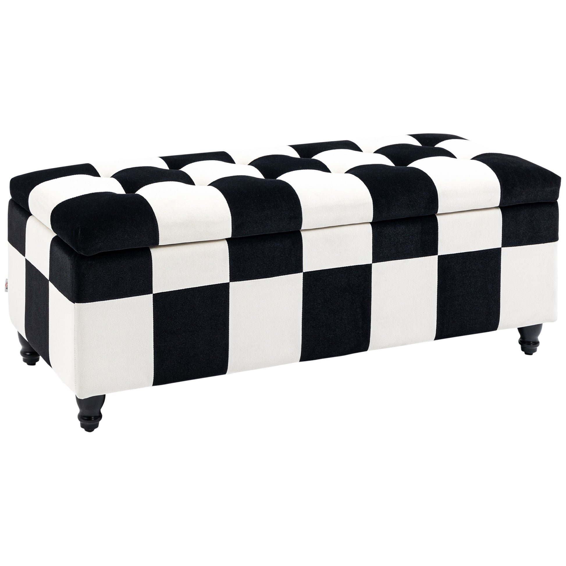 Photo of HOMCOM Storage Ottoman, Storage Bench with Wood Legs, Footstool, Footrest with Velvet Surface for Bedroom, Hallway, Living Room, 114 x 47 x 47 cm, White and Black in Black colour on a white background