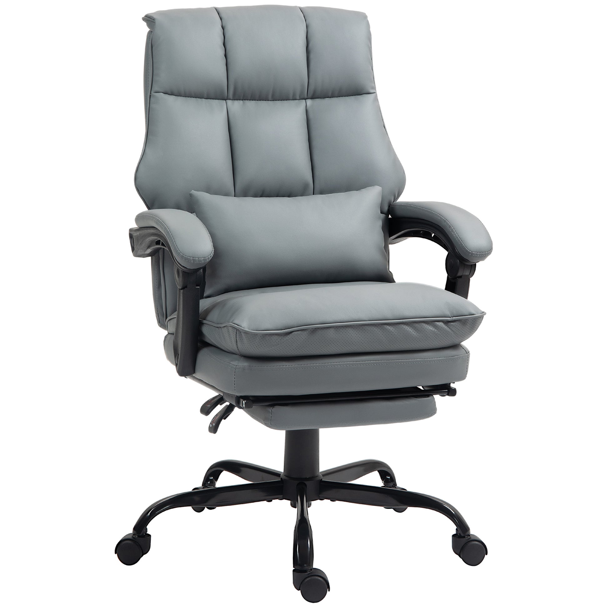 Photo of HOMCOM Faux Leather Reclining Office Chair, with Footrest - Grey in Grey colour on a white background