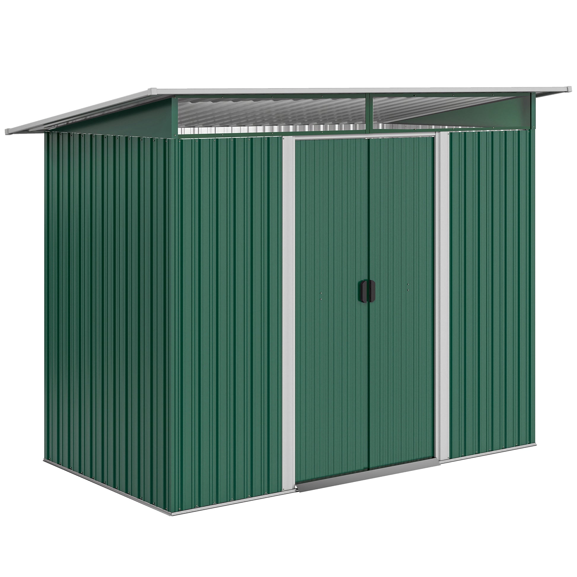 Photo of Outsunny 8.5 x 4ft Metal Shed with Lightsky Panels, Garden Storage Tool House with Double Doors for Garden, Patio and Lawn, Green in Green colour on a white background