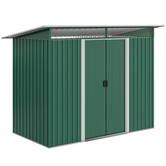 Photo of Outsunny 8.5 x 4ft Metal Shed with Lightsky Panels, Garden Storage Tool House with Double Doors for Garden, Patio and Lawn, Green in Green colour on a white background