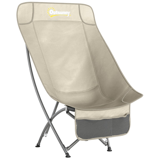 Photo of Outsunny Camping Chair for Adults Heavy Duty Folding Camp Chair with Side Pocket and Carry Bag Khaki in Khaki colour on a white background