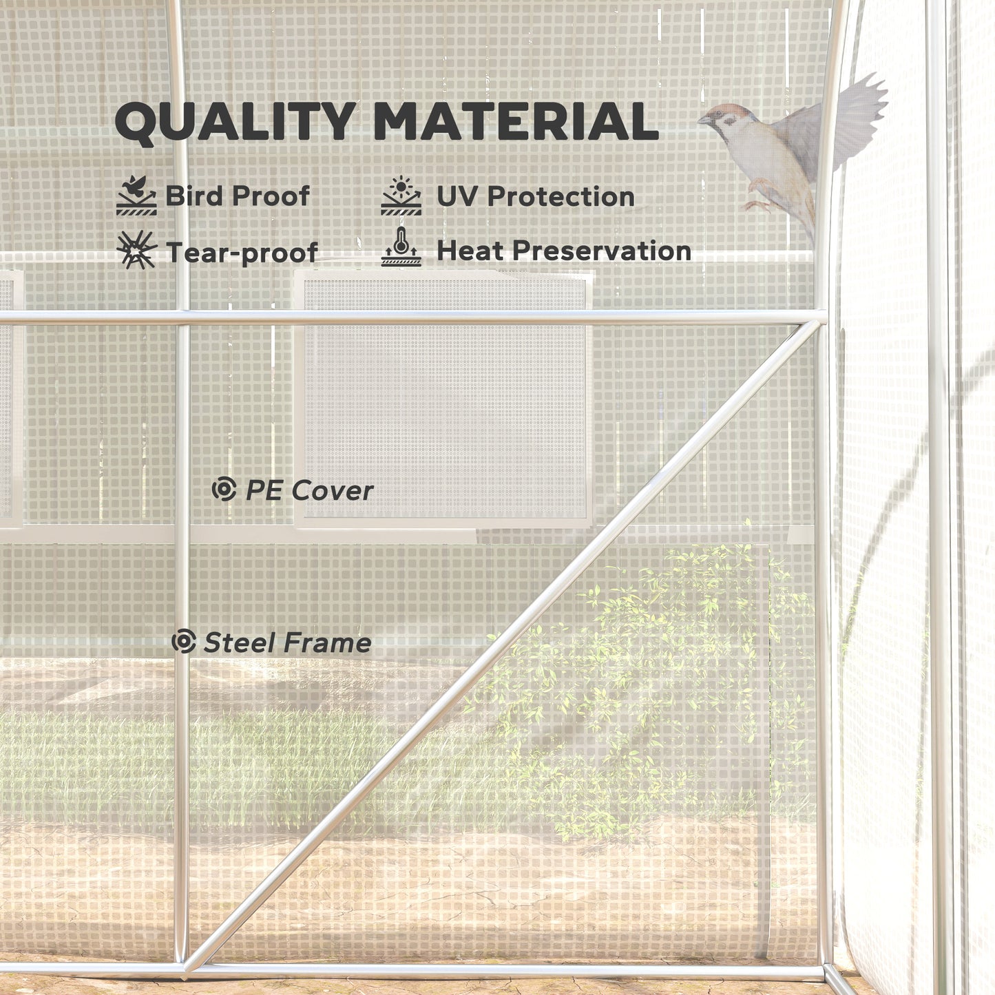 Outsunny Walk-in Polytunnel Greenhouse Green House with Roll-up Sidewalls, UV-resistant PE Cover, 3 x 2 x 2m, White