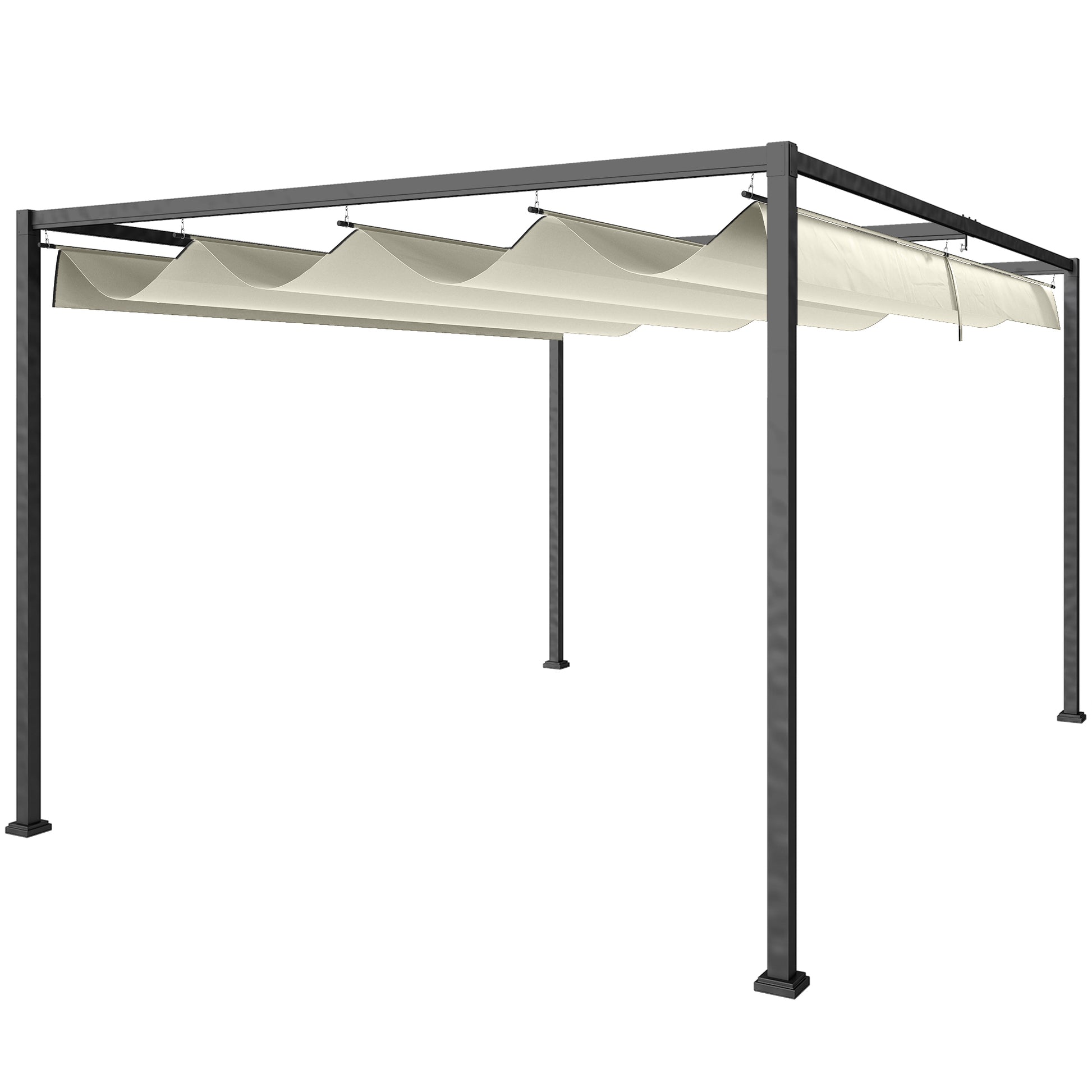 Photo of Outsunny 4 x 3(m) Metal Pergola with Retractable Roof, Garden Gazebo Canopy Shelter for Outdoor, Patio, Cream White in White colour on a white background
