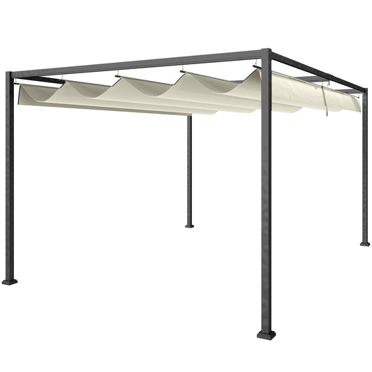 Photo of Outsunny 4 x 3(m) Metal Pergola with Retractable Roof, Garden Gazebo Canopy Shelter for Outdoor, Patio, Cream White in White colour on a white background