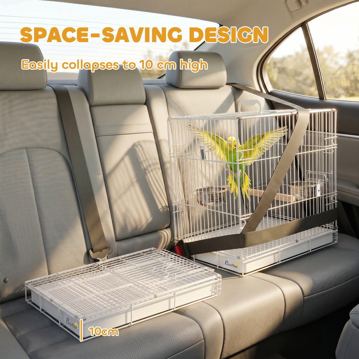 PawHut Bird Cage Foldable Portable Budgie Cage with Wooden Perch 2 Bowls for Travel 49 x 31 x 40 cm White