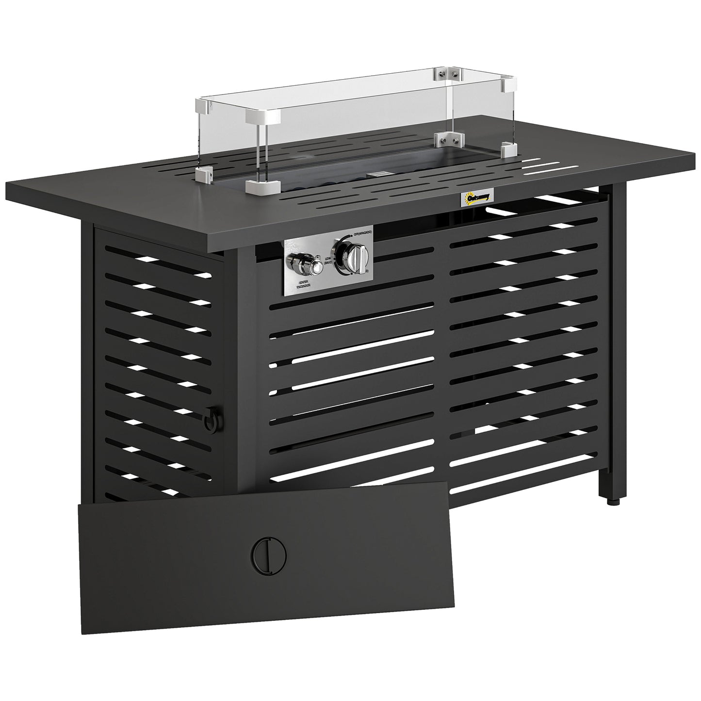 Photo of Outsunny Propane Gas Fire Pit Table, Outdoor Firepit with 43" Steel Tabletop and Lid, 50,000 BTU Pulse Ignition Fire Table w/ Stainless Steel Burner, Glass Wind Guard, and Cover in Cover colour on a white background