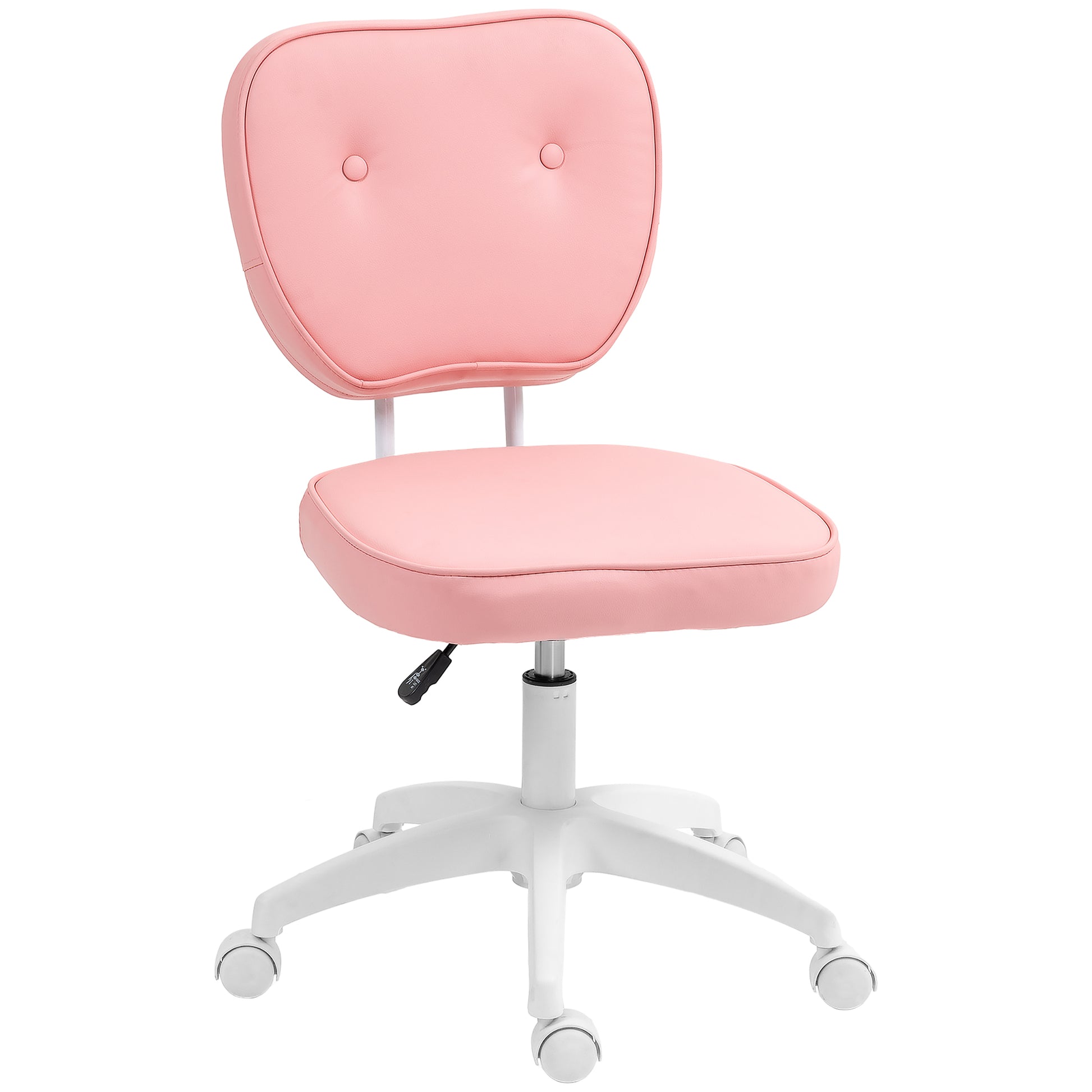 Photo of Vinsetto Vanity Office Chair, PU Leather Computer Chair for Home, with Adjustable Height, Armless, Swivel Wheels, Pink in Pink colour on a white background
