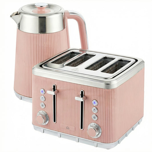 Photo of HOMCOM Electric Stainless Steel Kettle and Toaster Set, 3000W 1.7L UK Strix Thermostat Fast Boil Kettle Pink in Pink colour on a white background