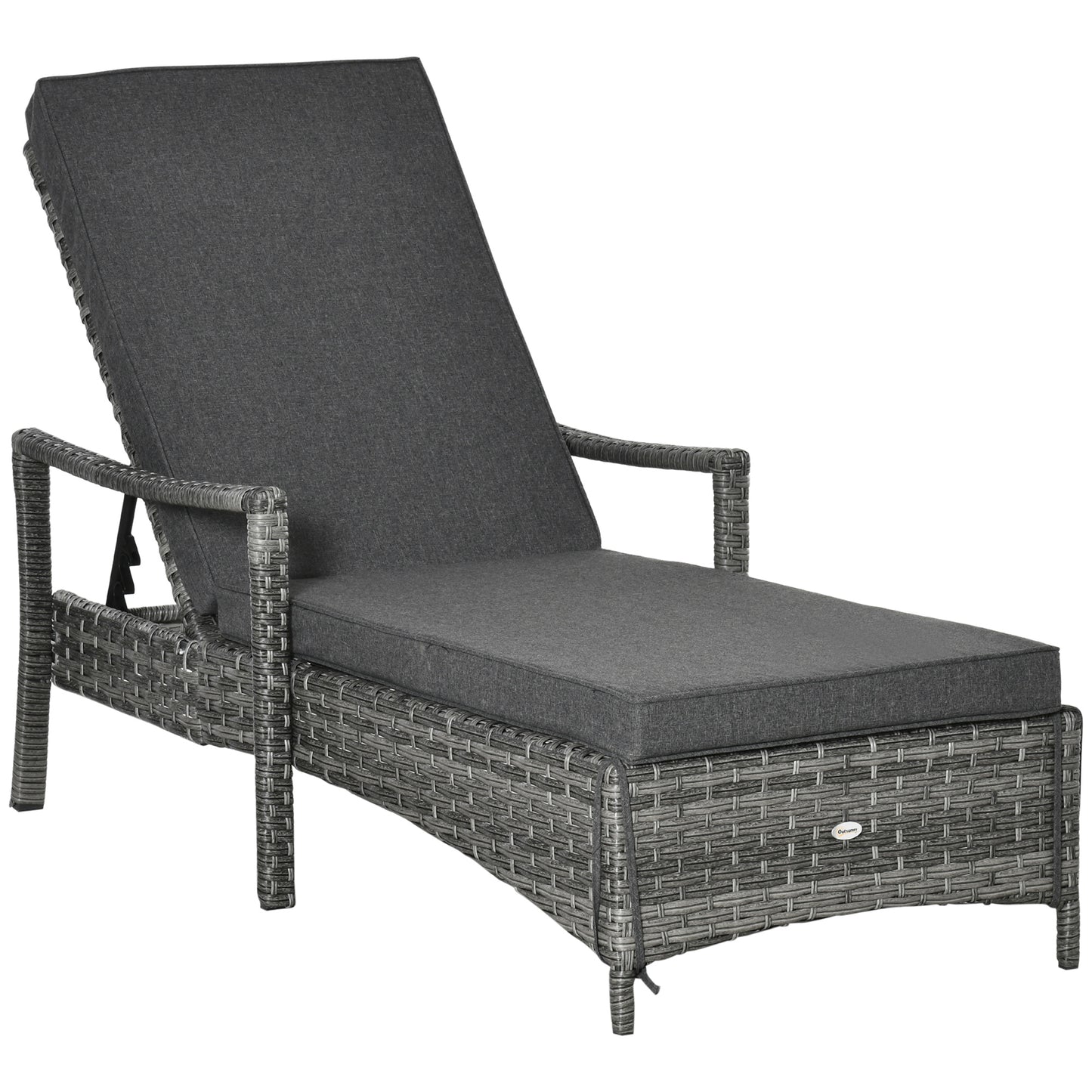 Photo of Outsunny Patio Rattan Sun Lounger, Dual Wicker Weave Outdoor Single Reclining Chair Furniture, 5-Level Adjustable Backrest w/ Removeable & Washable Cushion, Mixed Grey in Grey colour on a white background