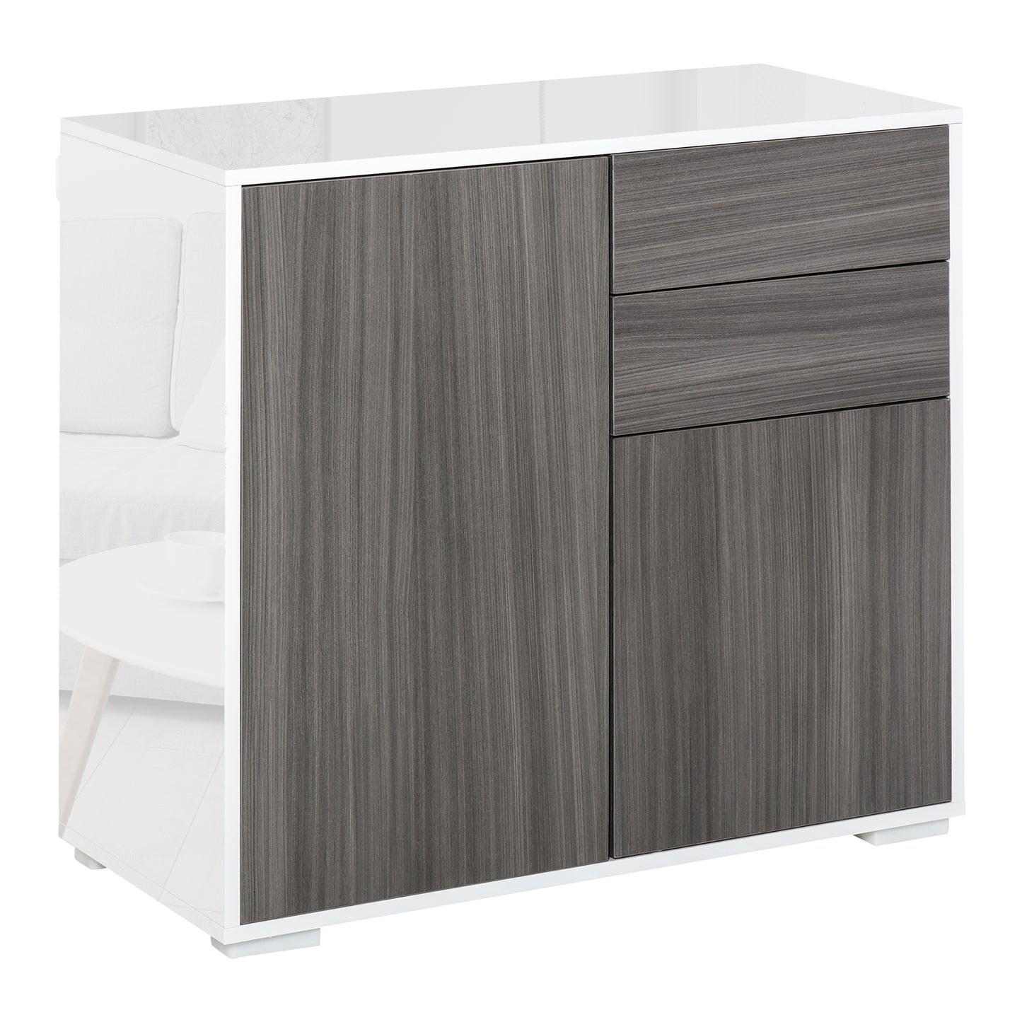 Photo of HOMCOM High Gloss Frame Sideboard, Side Cabinet, Push-Open Design with 2 Drawer for Living Room, Bedroom, Grey in Grey colour on a white background