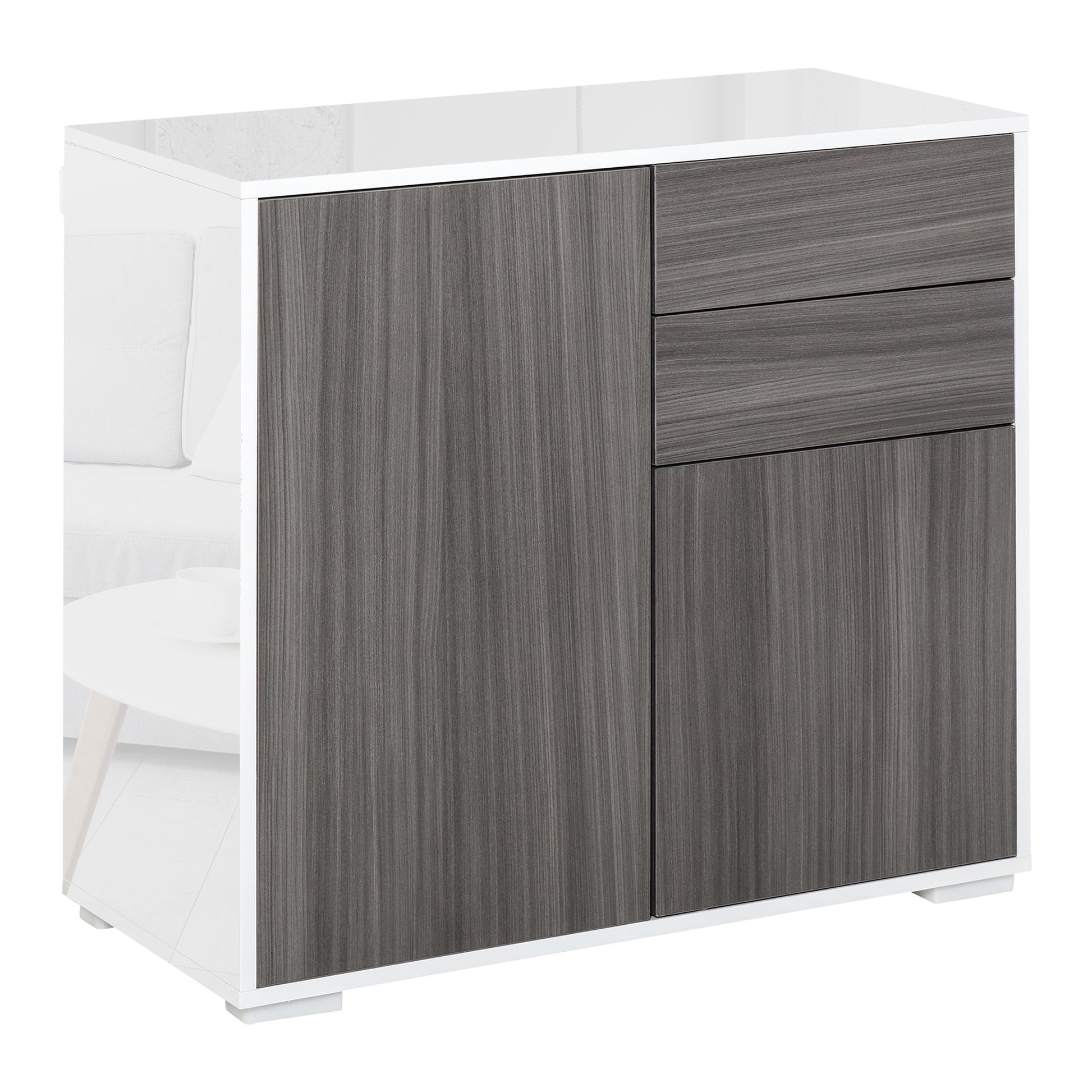 Photo of HOMCOM High Gloss Frame Sideboard, Side Cabinet, Push-Open Design with 2 Drawer for Living Room, Bedroom, Grey in Grey colour on a white background