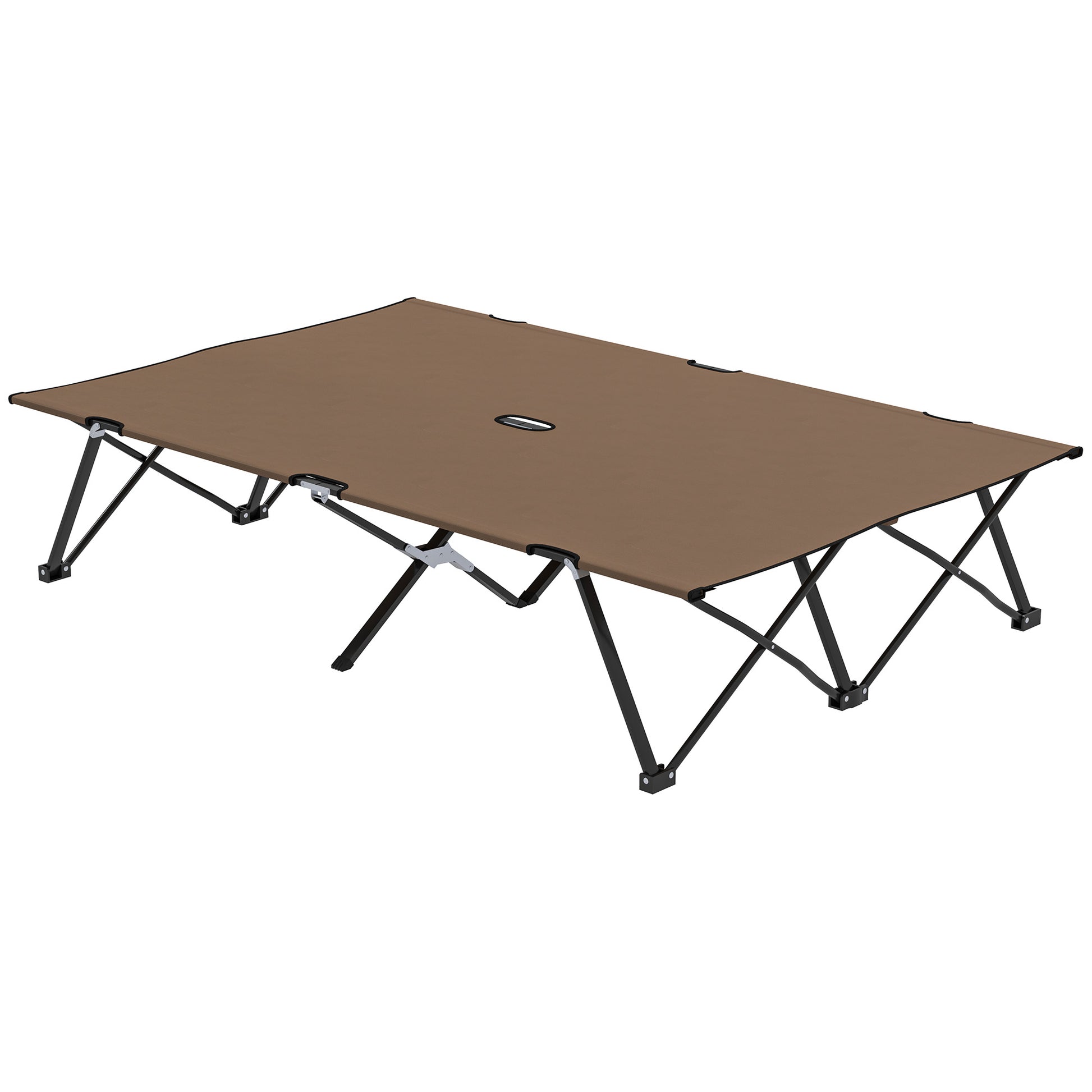 Photo of Outsunny Double Camping Cot Bed, with Bag - Khaki in Khaki colour on a white background