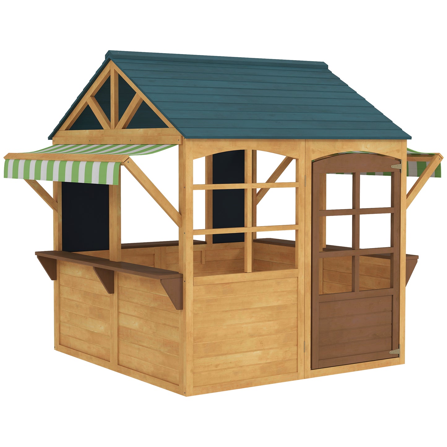 Photo of AIYAPLAY Wooden Playhouse for Kids, Foldable Wendy House with Windows, Working Door, Service Stations, Rain Covers, Brown in Brown colour on a white background
