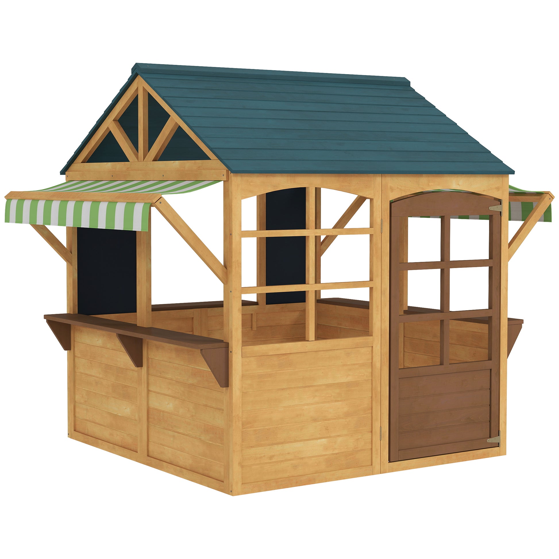 Photo of AIYAPLAY Wooden Playhouse for Kids, Foldable Wendy House with Windows, Working Door, Service Stations, Rain Covers, Brown in Brown colour on a white background