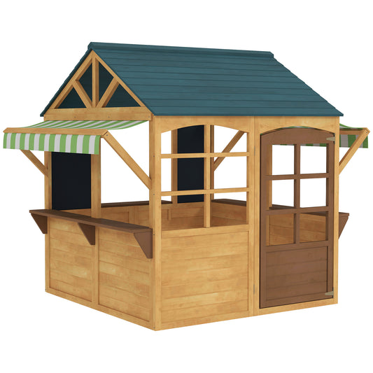 Photo of AIYAPLAY Wooden Playhouse for Kids, Foldable Wendy House with Windows, Working Door, Service Stations, Rain Covers, Brown in Brown colour on a white background