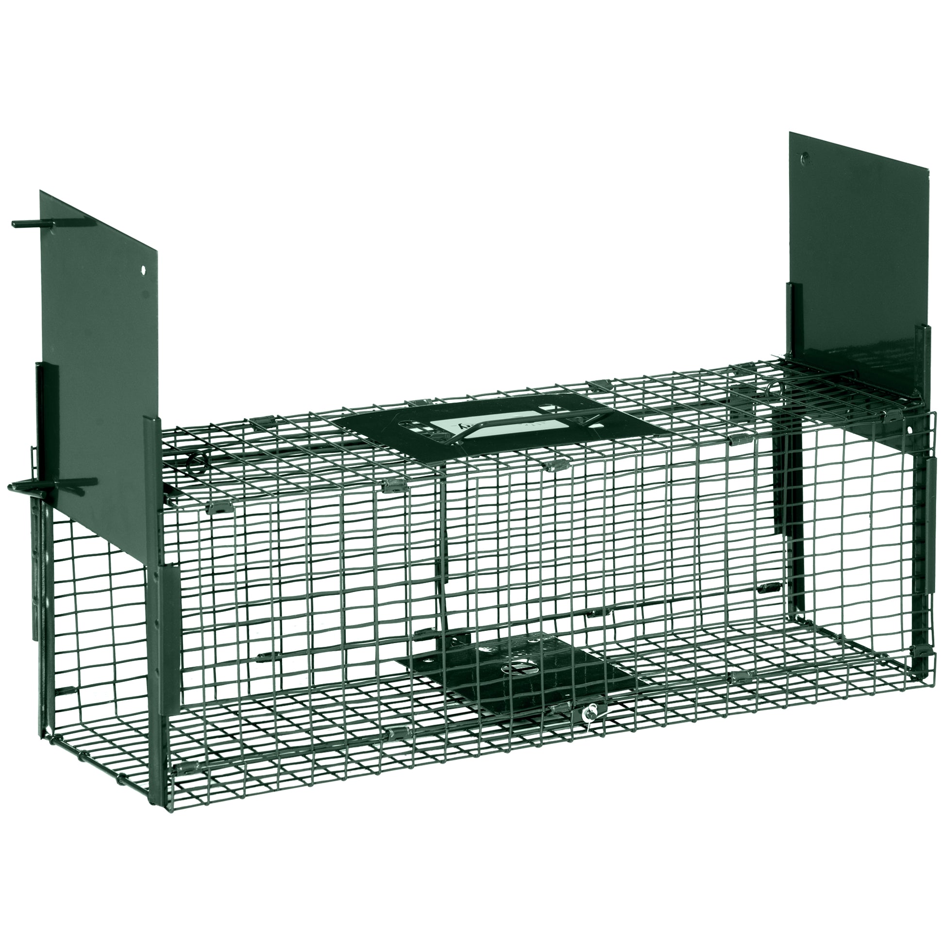 Photo of Outsunny Animal Trap Cage, Humane Rat Trap with Double Doors, Squirrel Trap for Indoors & Outdoors, Catch and Release Mice, Rats, Rodents, 60 x 18 x 20 cm, Green in Green colour on a white background