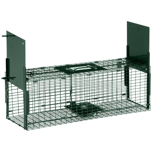 Photo of Outsunny Animal Trap Cage, Humane Rat Trap with Double Doors, Squirrel Trap for Indoors & Outdoors, Catch and Release Mice, Rats, Rodents, 60 x 18 x 20 cm, Green in Green colour on a white background