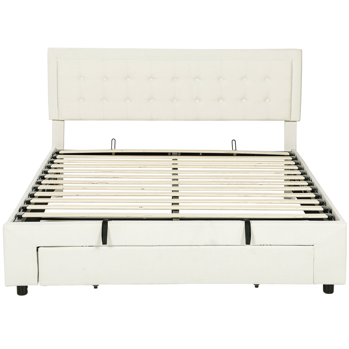 Photo of HOMCOM King Size Ottoman Bed Frame, with Front Drawer - Cream in Cream colour on a white background
