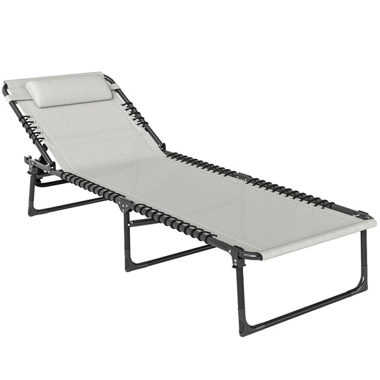 Photo of Outsunny Foldable Sun Lounger, Outdoor 4 Level Adjustable Backrest Reclining Chaise Chair, Steel Frame Recliner Chair for Camping, Hiking, Cream White in White colour on a white background
