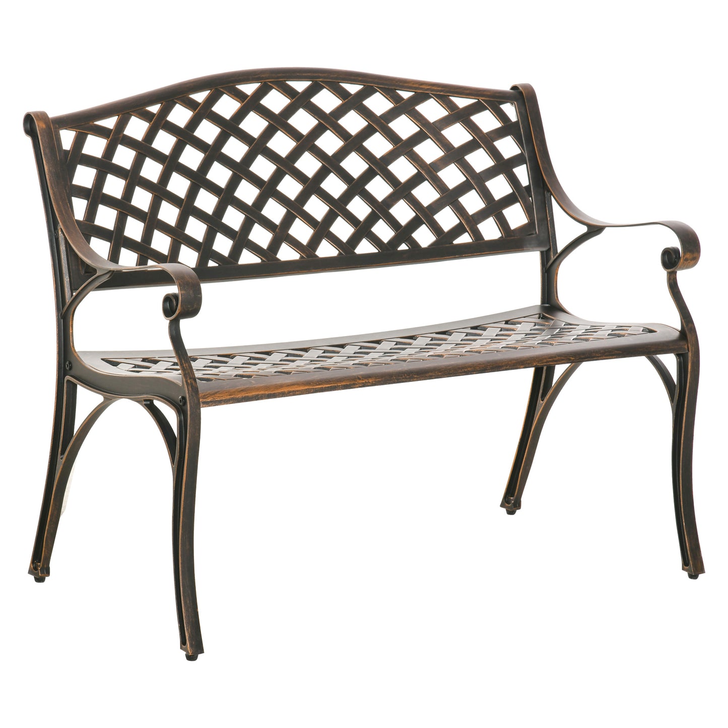 Photo of Outsunny Cast Aluminium Outdoor Garden Bench 2 Seater Antique Patio Loveseat, Bronze in Bronze colour on a white background