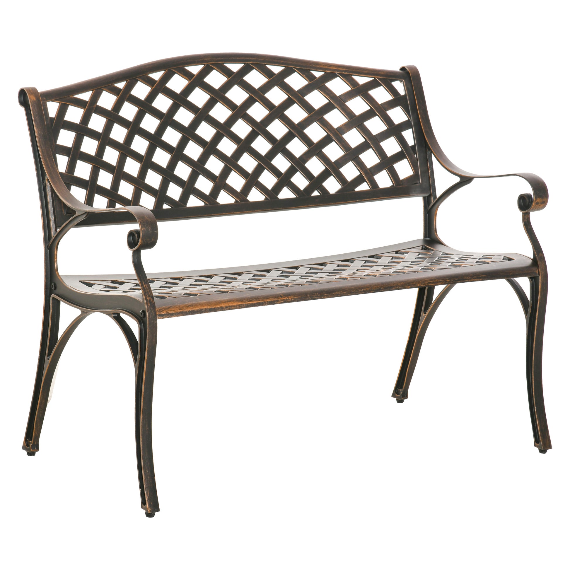 Photo of Outsunny Cast Aluminium Outdoor Garden Bench 2 Seater Antique Patio Loveseat, Bronze in Bronze colour on a white background