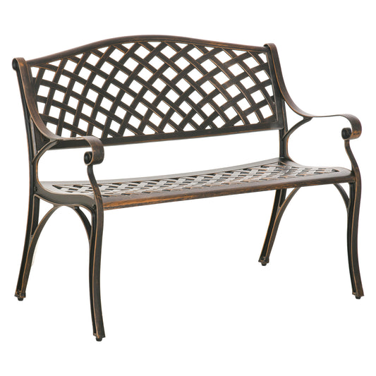 Photo of Outsunny Cast Aluminium Outdoor Garden Bench 2 Seater Antique Patio Loveseat, Bronze in Bronze colour on a white background