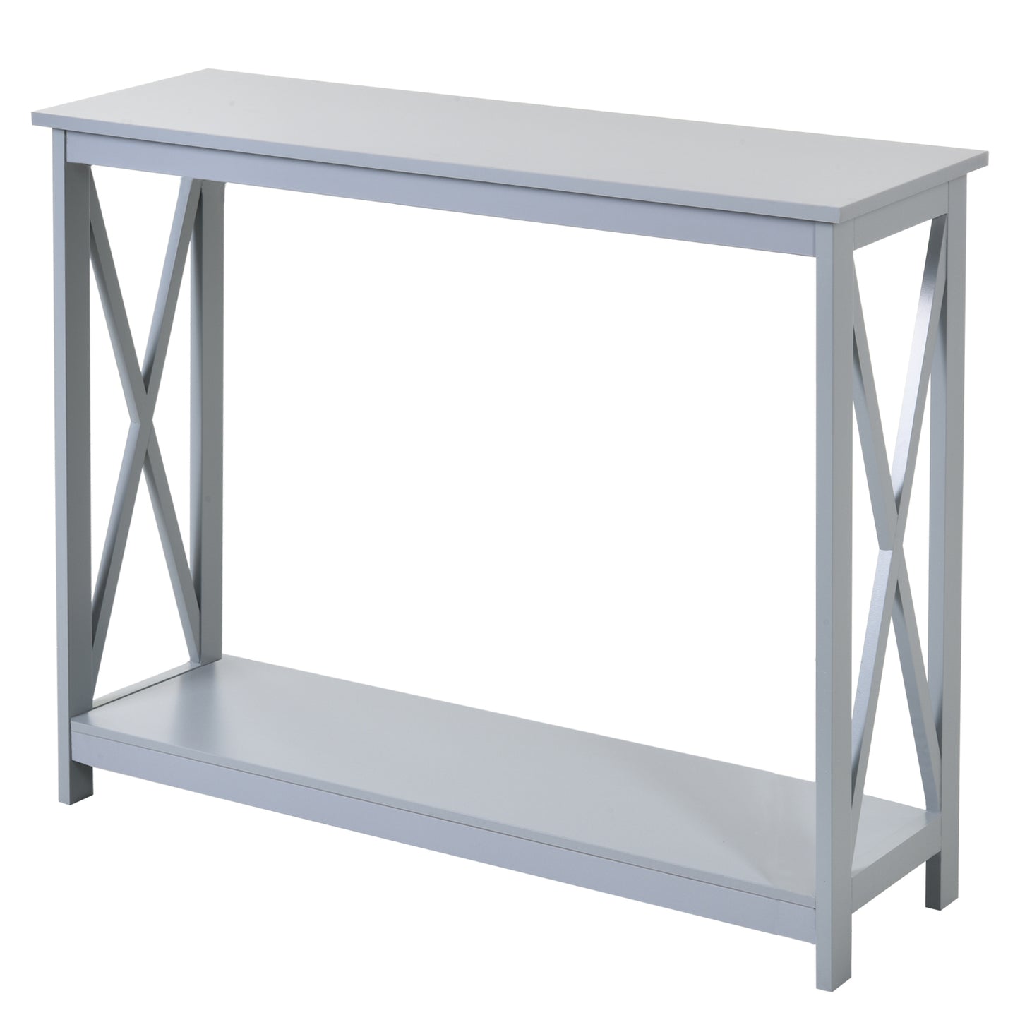 Photo of HOMCOM Console Table Hallway Desk w/Storage Shelf, X Design for Living Room Entryway, Grey in Grey colour on a white background