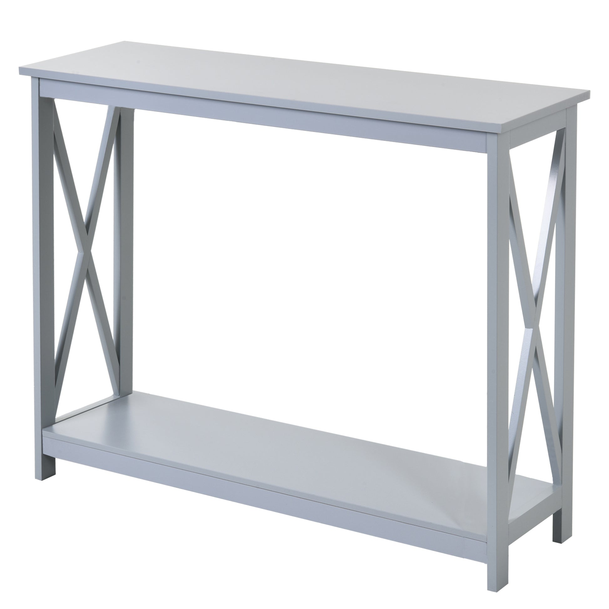Photo of HOMCOM Console Table Hallway Desk w/Storage Shelf, X Design for Living Room Entryway, Grey in Grey colour on a white background