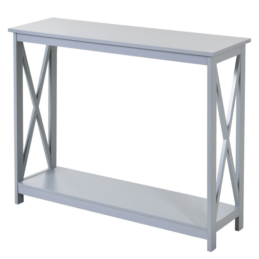 Photo of HOMCOM Console Table Hallway Desk w/Storage Shelf, X Design for Living Room Entryway, Grey in Grey colour on a white background