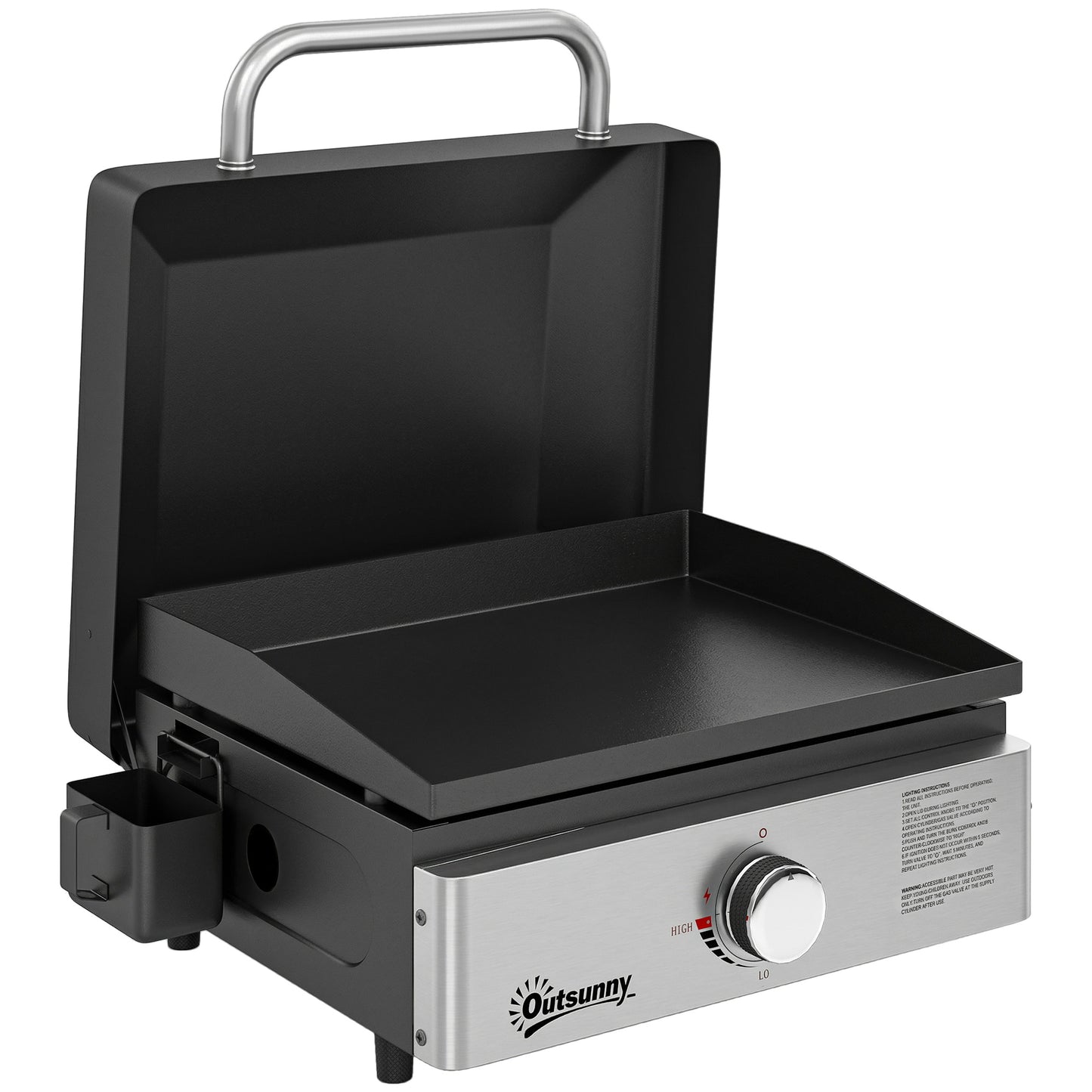 Photo of Outsunny Grill Griddle, Portable Gas Plancha, 3.5 kW, Tabletop Gas BBQ with Grease Cup for Camping Picnic Patios, Black in Black colour on a white background