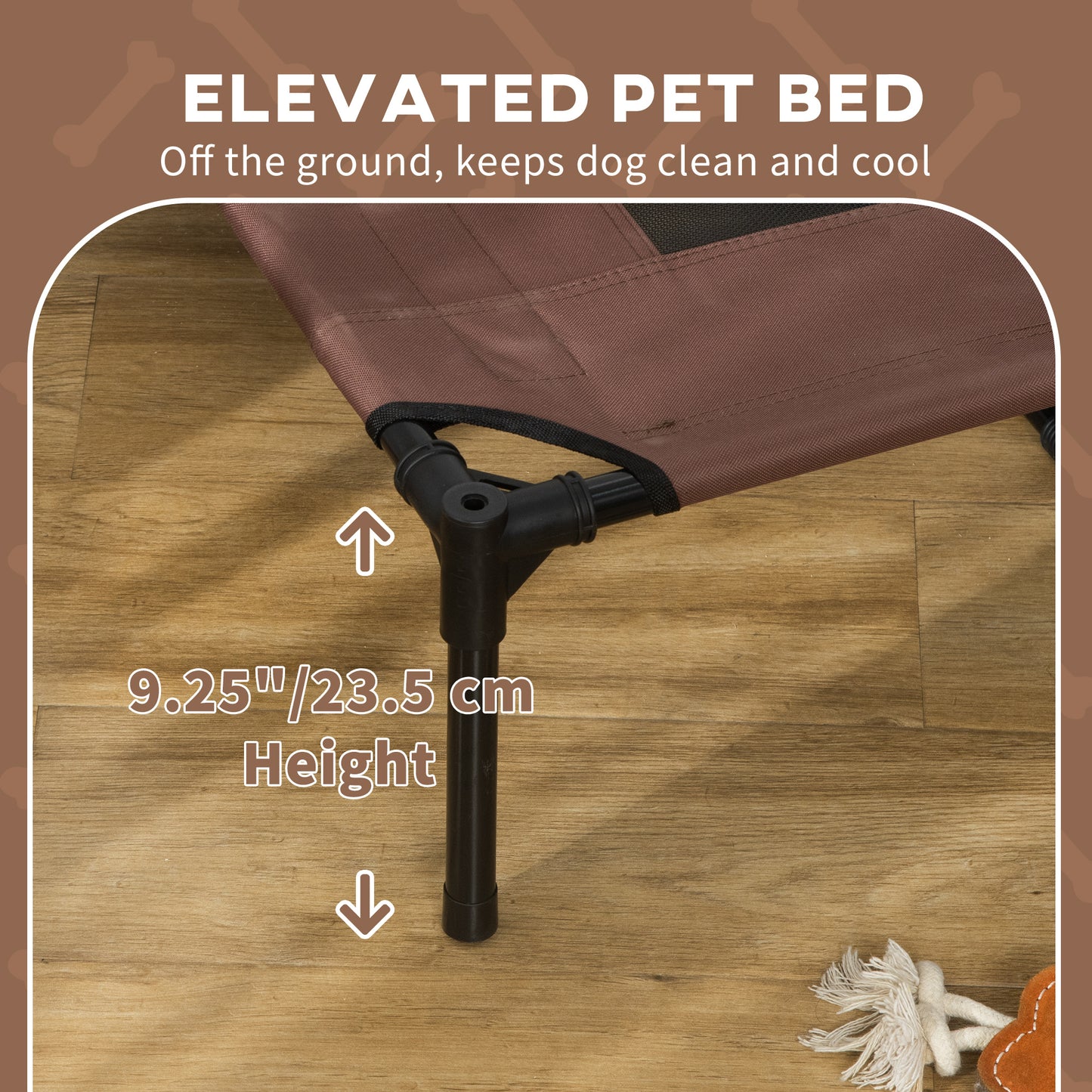 PawHut Outdoor Dog Bed with Removable Canopy, Portable Raised Dog Bed for Camping, Garden & Beach, Water-Resistant UV-Protection Mesh Pet Cot Sun Lounger, for XL Pets, 122 x 92 x 108 cm, Brown