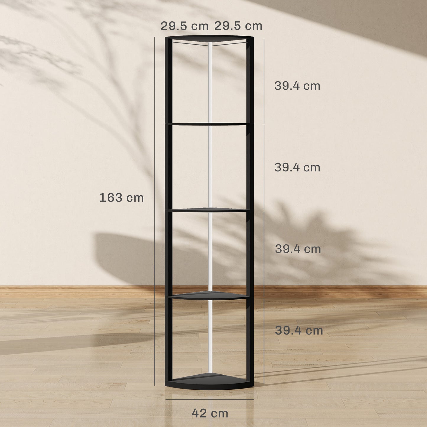 HOMCOM RGB LED Floor Lamp with Shelves, 4-Tier Dimmable Standing Lamp with Remote Control, Black
