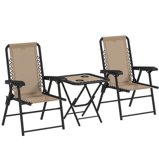 Photo of Outsunny Three-Piece Garden Table and Chair Set - Khaki in Khaki colour on a white background