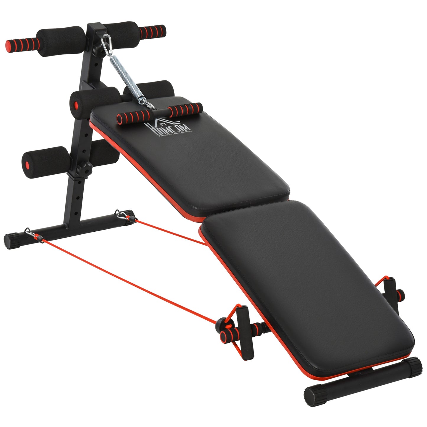 Photo of HOMCOM Sit Up Bench Core Workout Adjustable Thigh Support Foldable for Home Gym w/ Arm Pulling Rope Black in Black colour on a white background