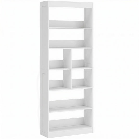 Photo of HOMCOM Bookcase, 6-Tier Bookshelf with Open Storage Shelves, Cubes, 180 cm Tall Display Shelf with Anti-Tipping Design, White in White colour on a white background