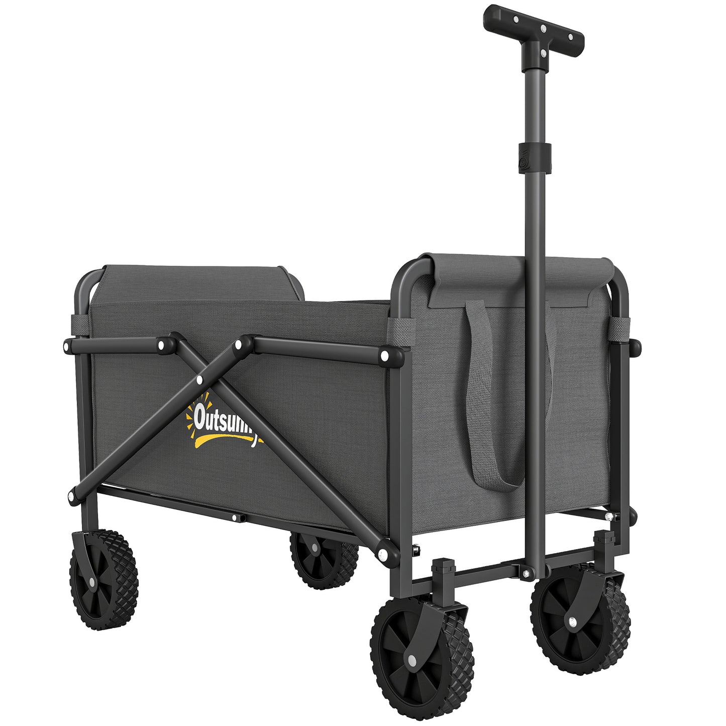 Photo of Outsunny 62L Festival Trolley on Wheels, Portable Small Folding Trolley Cart, 60kg Heavy Duty Collapsible Foldable Wagon with Adjustable Handle and Carrying Bag for Beach, Camping, Garden, Grey in Grey colour on a white background