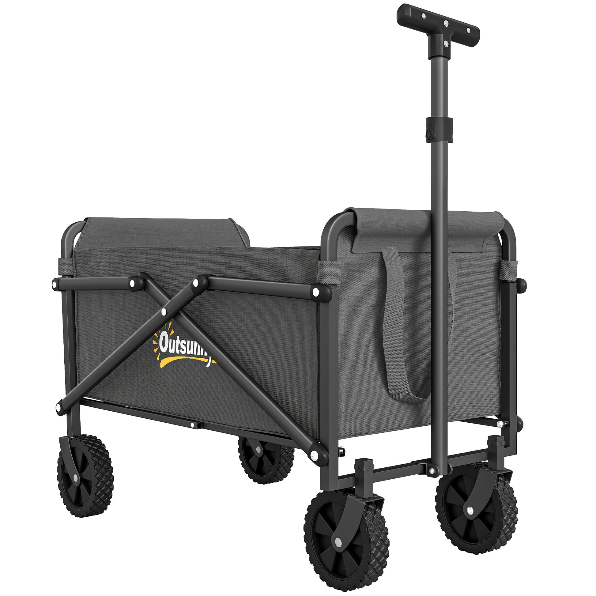 Photo of Outsunny 62L Festival Trolley on Wheels, Portable Small Folding Trolley Cart, 60kg Heavy Duty Collapsible Foldable Wagon with Adjustable Handle and Carrying Bag for Beach, Camping, Garden, Grey in Grey colour on a white background