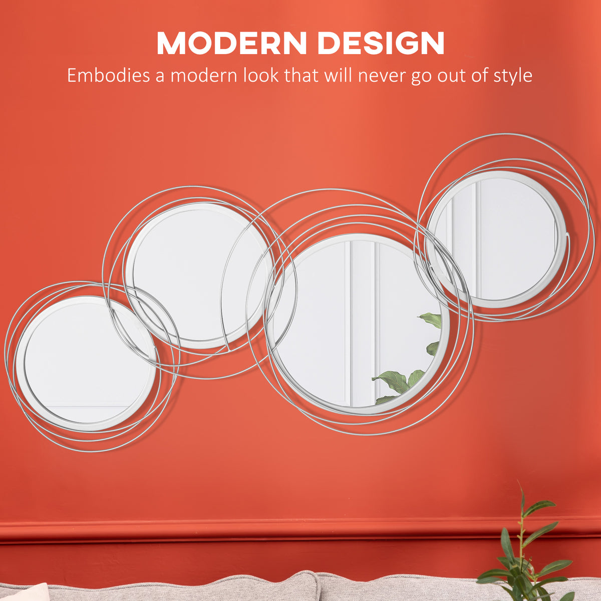 HOMCOM Metal Wall Art 107cm Modern Decorative Mirror Decor for Living Room Bedroom Dining Room, Silver