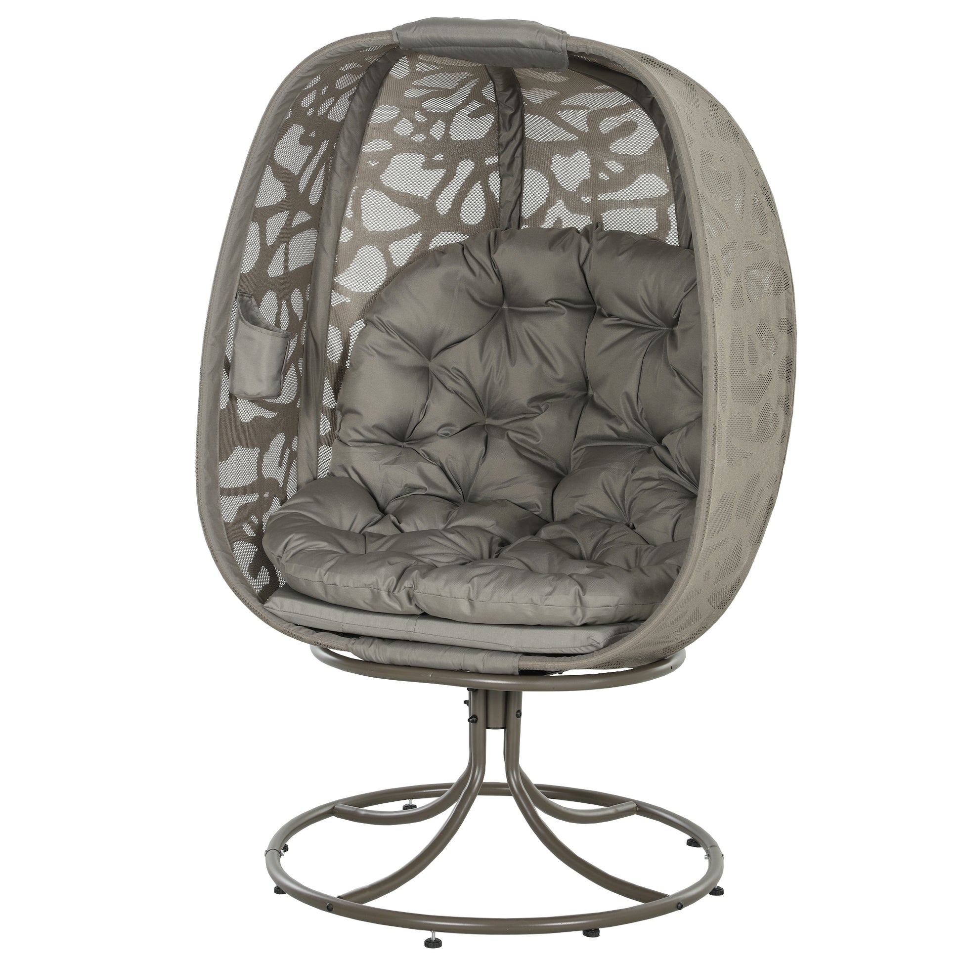 Photo of Outsunny Swivel Egg Chair with Cushions, Foldable Basket Seat and Metal Frame, Indoor Outdoor Lounge Chair for Balcony, Poolside, Patio and Living Room, Sand Brown in Brown colour on a white background