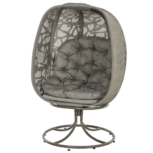 Photo of Outsunny Swivel Egg Chair with Cushions, Foldable Basket Seat and Metal Frame, Indoor Outdoor Lounge Chair for Balcony, Poolside, Patio and Living Room, Sand Brown in Brown colour on a white background