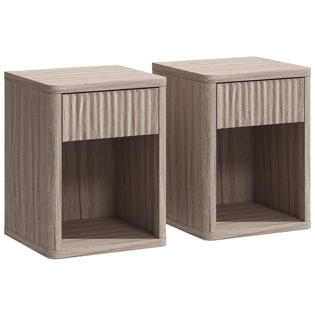 Photo of HOMCOM Modern Bedside Table Set of 2, Bedside Cabinet with Drawer and Open Shelf, Side End Table, Nightstand for Bedroom, Oak in Oak colour on a white background