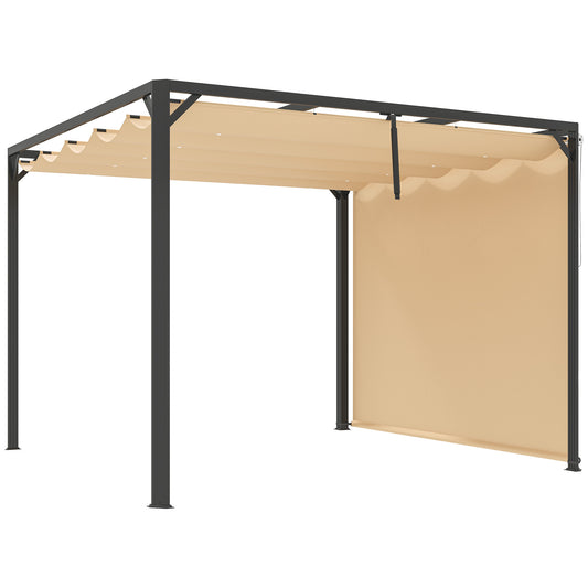Photo of Outsunny 3 x 3m Aluminium Pergola, with Retractable Roof and Wall - Khaki in Khaki colour on a white background