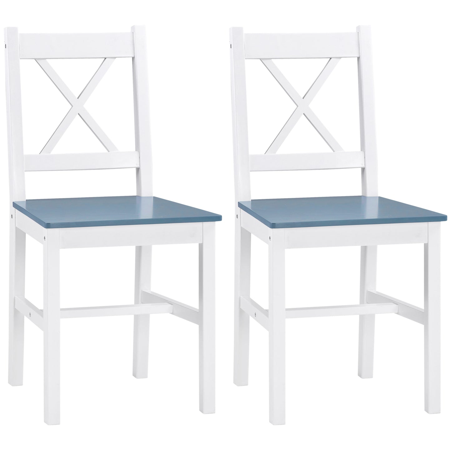 Photo of HOMCOM Dining Chairs Set of 2, Pine Wood Kitchen Chairs with Cross Back, Solid Structure for Living Room and Dining Room, White in White colour on a white background
