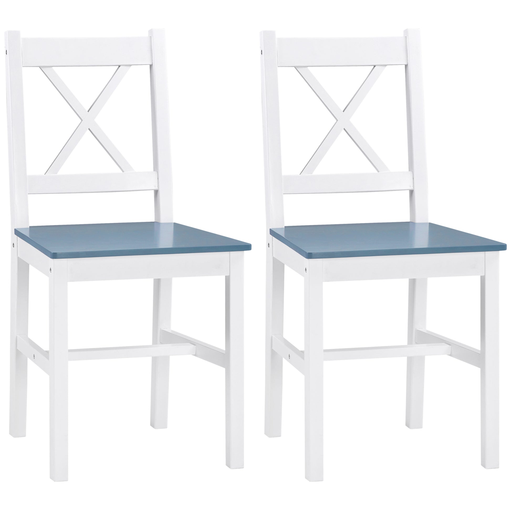 Photo of HOMCOM Dining Chairs Set of 2, Pine Wood Kitchen Chairs with Cross Back, Solid Structure for Living Room and Dining Room, White in White colour on a white background