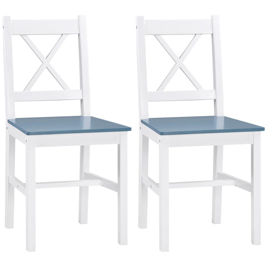 Photo of HOMCOM Dining Chairs Set of 2, Pine Wood Kitchen Chairs with Cross Back, Solid Structure for Living Room and Dining Room, White in White colour on a white background