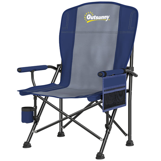 Photo of Outsunny Padded Camping Chair Adults Heavy Duty Folding Chair Side Pocket Cup Holder Carry Bag Outdoor Dark Blue in Blue colour on a white background