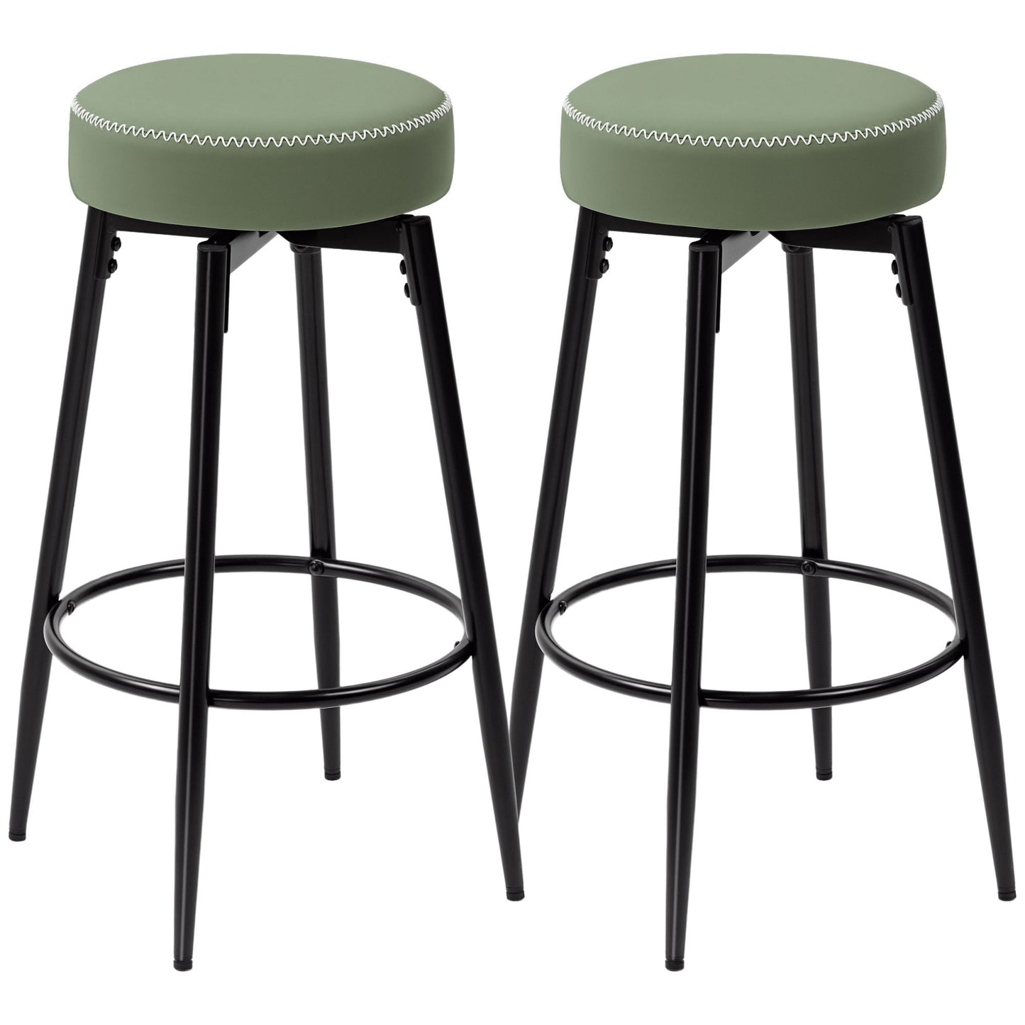 Photo of HOMCOM Set of Two Faux Leather Bar Stools - Green/Black in Green/Black colour on a white background
