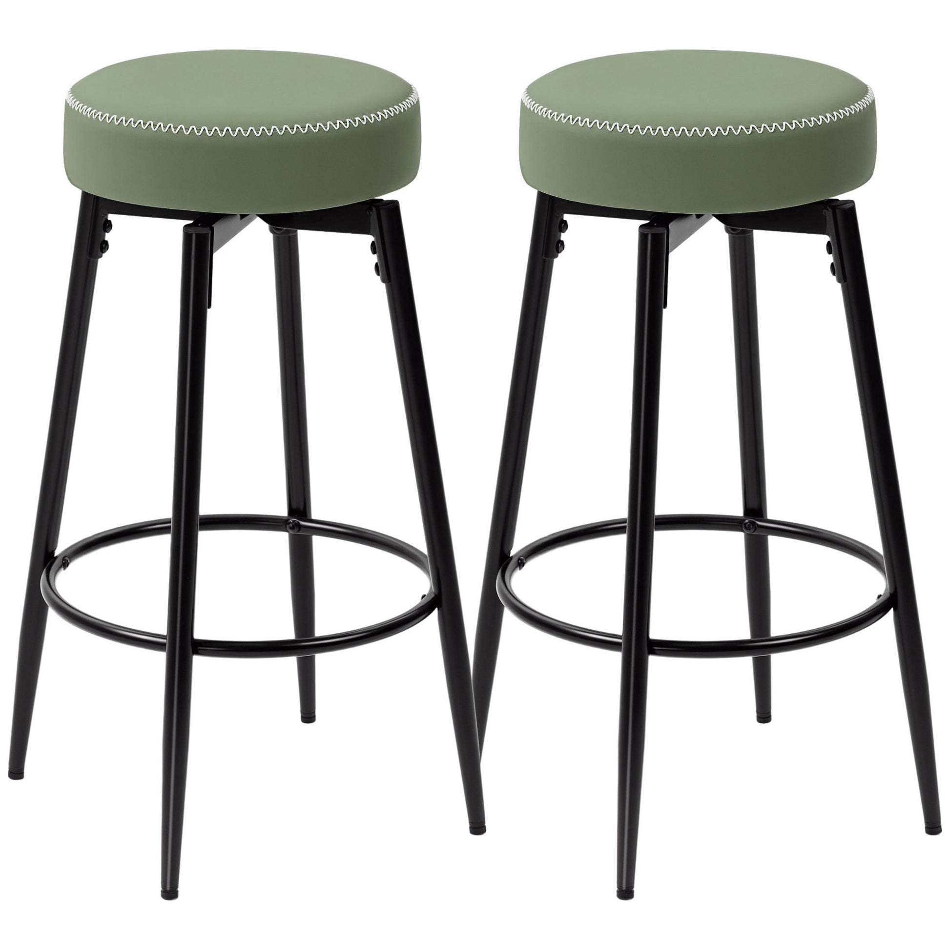 Photo of HOMCOM Set of Two Faux Leather Bar Stools - Green/Black in Green/Black colour on a white background